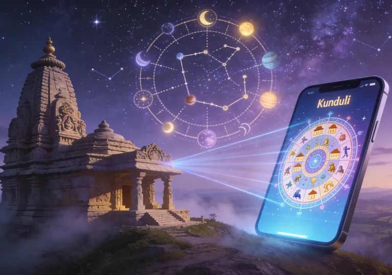 Free kundli online displayed on a mobile app with digital astrology charts.