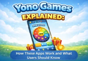 Illustration showing a Yono Games app interface with a spin-style layout, explaining how these apps work visually.