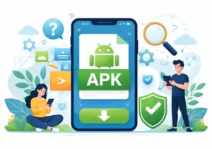 Illustration explaining what APK means in Android with app installation concept
