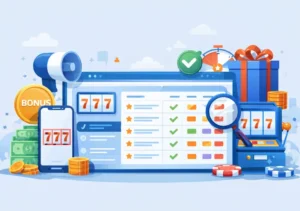 Illustration representing the best 777 free bonus platform with structured comparison and slot elements.