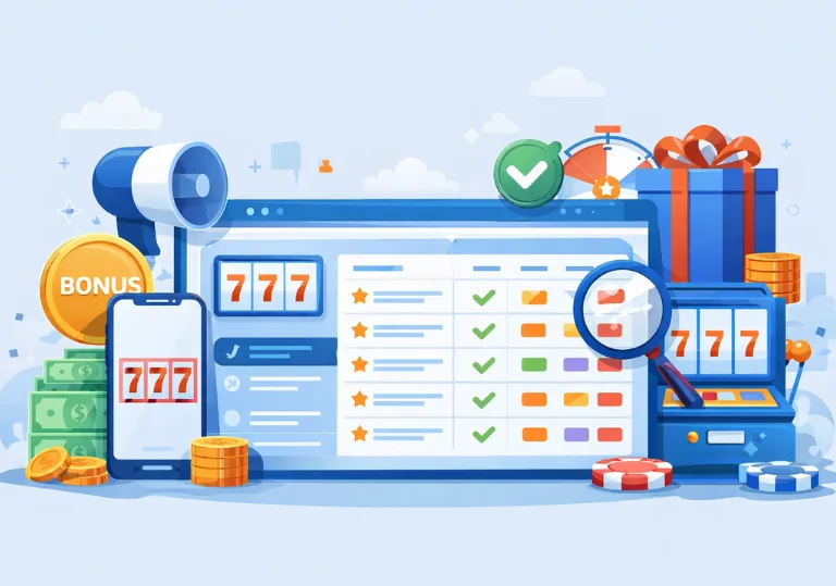 Illustration representing the best 777 free bonus platform with structured comparison and slot elements.