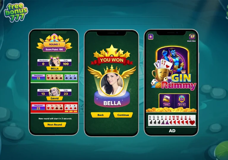 love rummy app interface showing bonus screen and gameplay layout