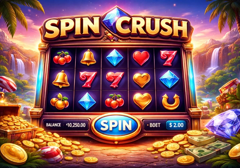 Spin Crush slot game interface showing digital reels and spin button