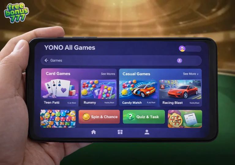 YONO all games interface showing multiple game categories on a mobile app screen