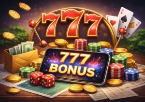 Illustration explaining 777 free bonus requirements for skill-based gaming promotions.