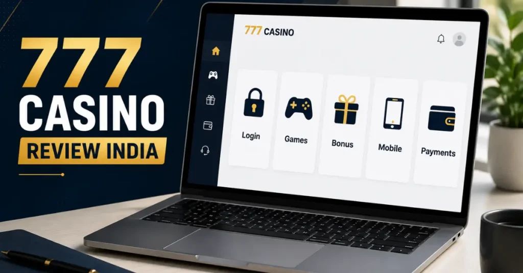777 casino review India visual showing login, games, bonus, and mobile platform experience